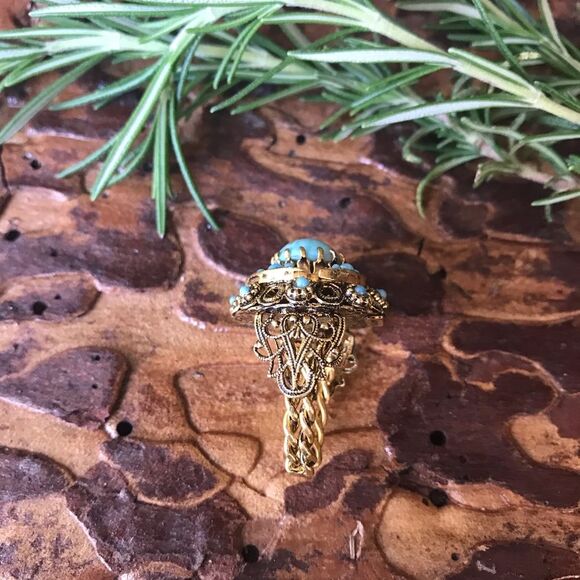 VINTAGE 1950’s Turquoise Costume Cocktail Ring 6.5 - Picture 7 of 8